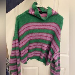 Nasty Gal Green and Pink Striped Turtleneck Sweater